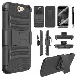 HTC One A9 Case, Dual Layers [Combo Holster] Case And Built-In Kickstand Bundled with [Premium Screen Protector] Hybird Shockproof And Circlemalls Stylus Pen (Black)